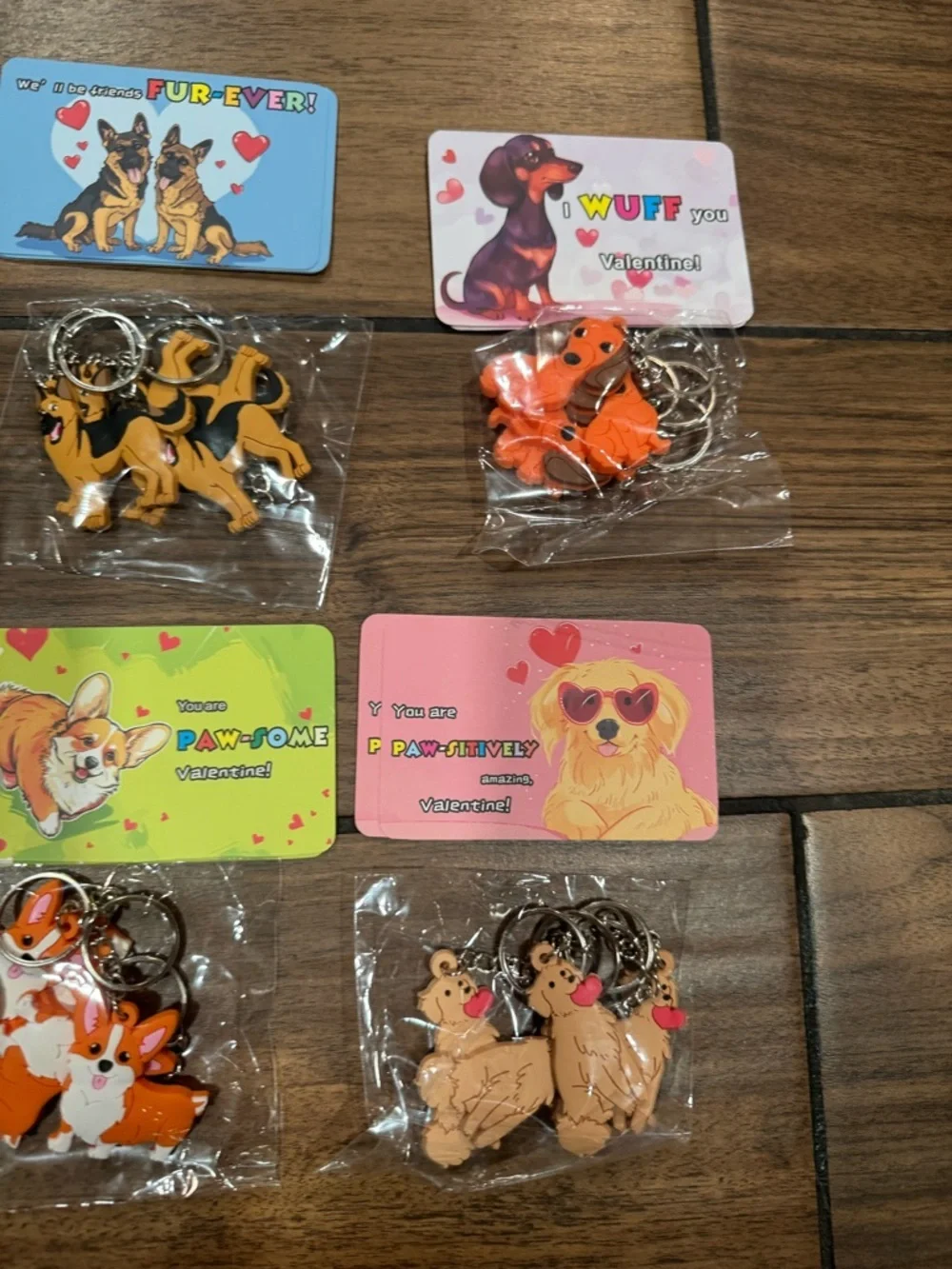 Dog-Themed valentines Keychain Lot with Colorful Cards 24Pc